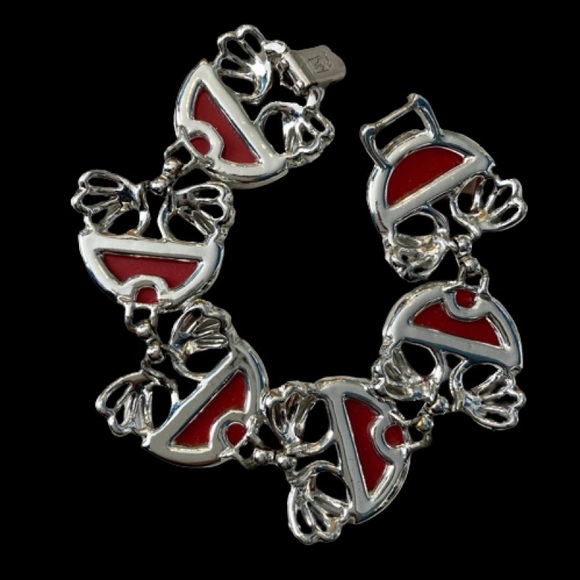 “Red Moonglow” 60s Chunky Coro Pegasus Thermoset Bracelet 7” - Picture 8 of 12